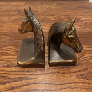 Vintage Horse Head Bookends PMC88 Equestrian Bronze Copper Plated Western